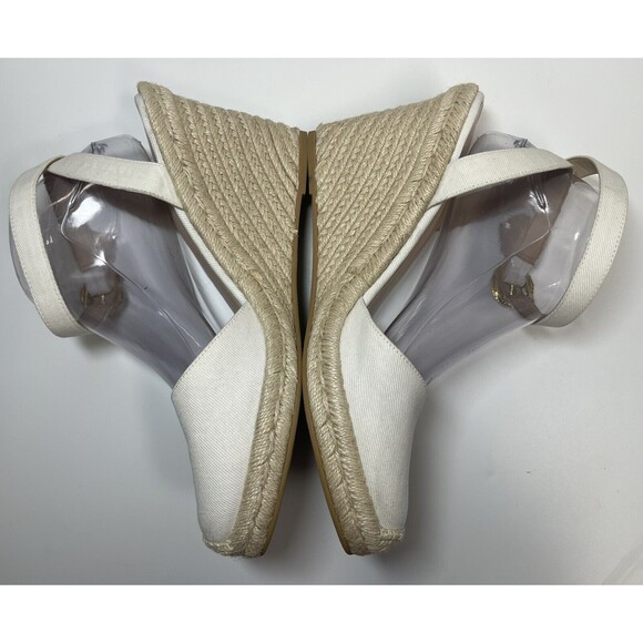 Stuart Weitzman Canvas Wedge Espadrilles In Cream W/Crystal Buckle Sz 10.5 New - Picture 5 of 12